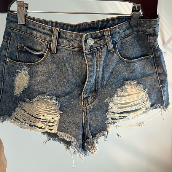 Denim Ripped Short Shorts, Size Small - Picture 1 of 3